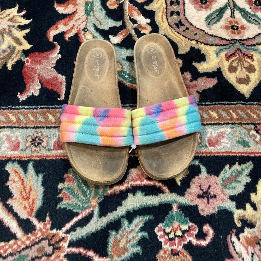 Rainbow slide sandals size 2 big girls